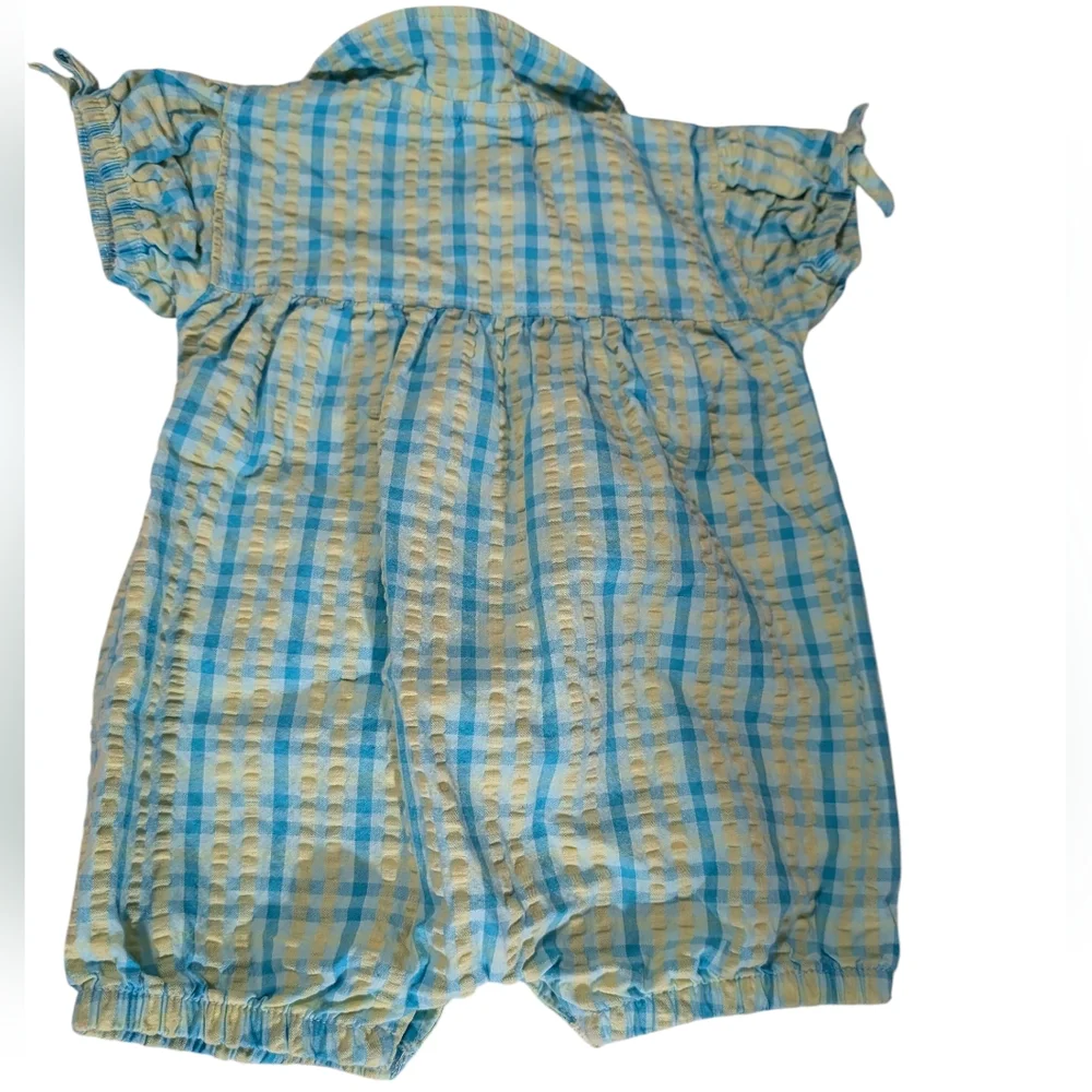 Oshkosh B'Gosh Y2K Vintage Infant Girls Blue‎ Green Seersucker Romper